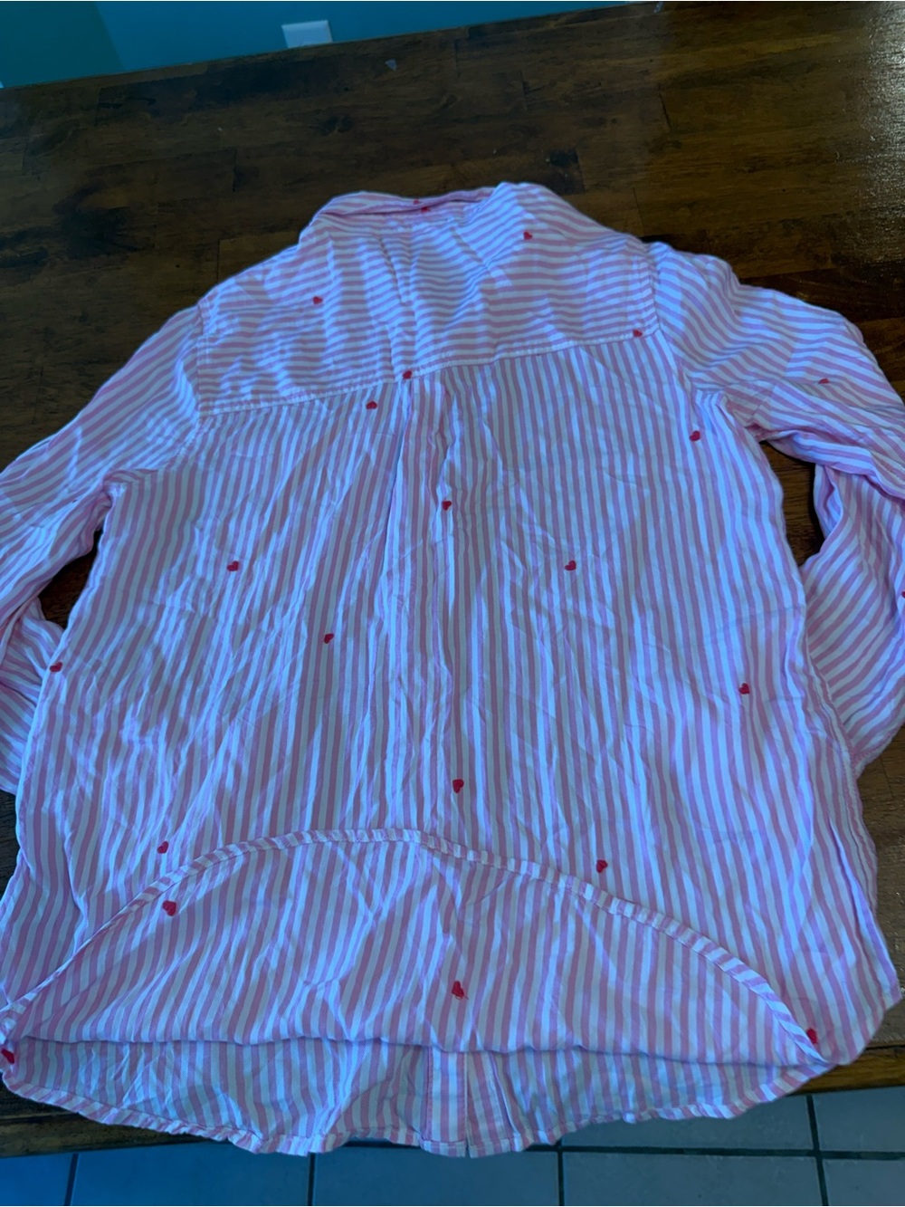 BeachLunchLounge Pink White Striped Heart Embroidered Button Down Shirt small - Picture 4 of 9